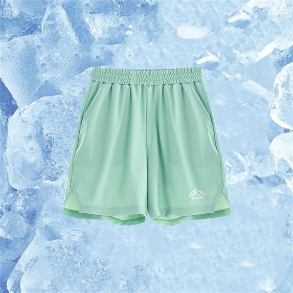 SGFCWSX Boys Athletic Shorts Elastic Waist Ice Silk Quick Dry with Pockets Summer Sports Shorts for Kids Green Size 9-10 Years