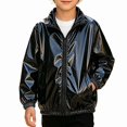 thumbnail image 1 of SGFCWSX Boys Bomber Jacket Metallic Zip Up Lightweight Shiny Windbreaker Coat Black Size 12, 1 of 9