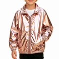 thumbnail image 1 of SGFCWSX Boys Bomber Jacket Metallic Zip Up Lightweight Shiny Windbreaker Coat Pink Size 12, 1 of 9