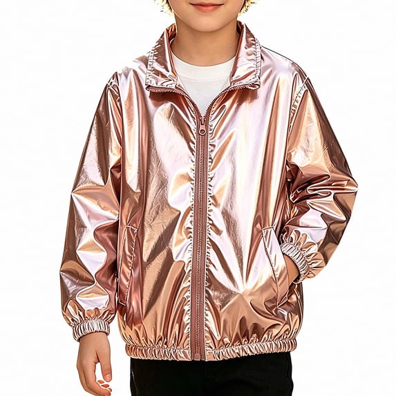 SGFCWSX Boys Bomber Jacket Metallic Zip Up Lightweight Shiny Windbreaker Coat Pink Size 12