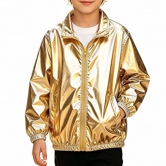 SGFCWSX Boys Bomber Jacket Metallic Zip Up Lightweight Shiny Windbreaker Coat Yellow Size 6
