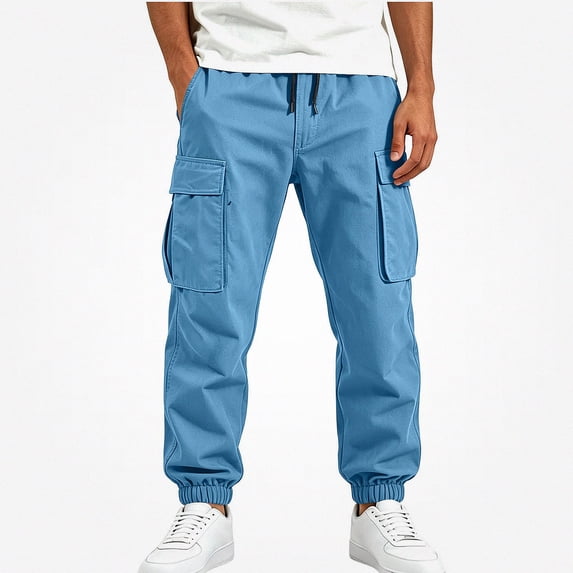 SGFCWSX Boys Cargo Jogger Pants, Tapered Cuff Elastic Waist Casual Trousers with Pockets for Outdoor School Everyday Blue Size 10