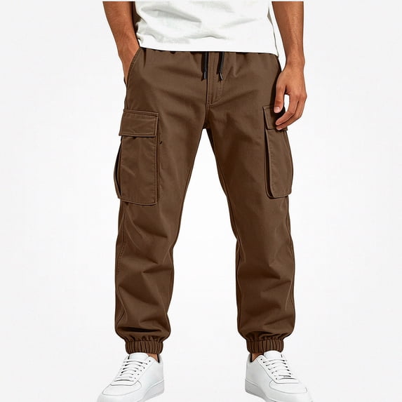 SGFCWSX Boys Cargo Jogger Pants, Tapered Cuff Elastic Waist Casual Trousers with Pockets for Outdoor School Everyday Brown Size 5T