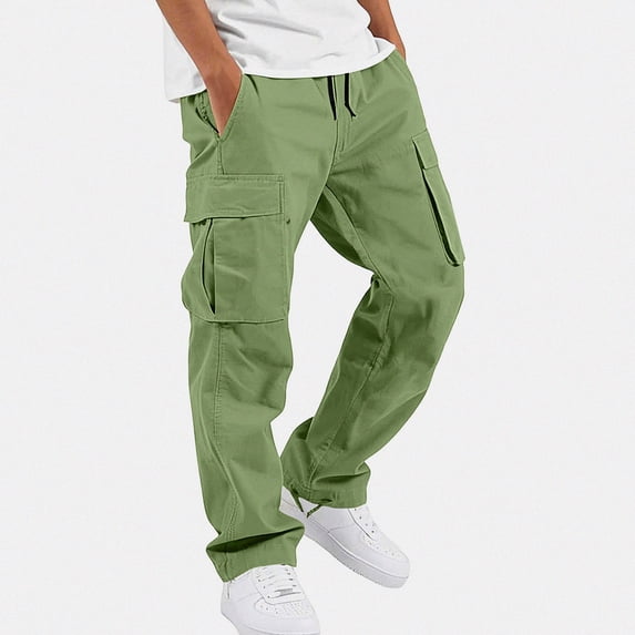 SGFCWSX Boys Cargo Joggers, Relaxed Fit Straight Leg Cotton Pants with Pockets for Outdoor Casual Wear Green Size 7