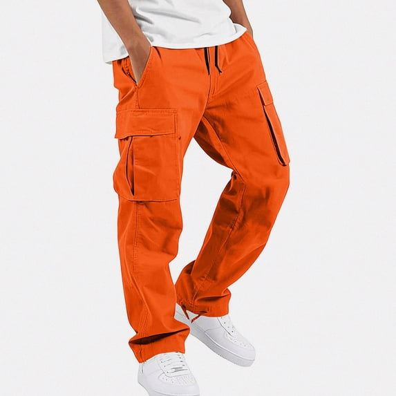 SGFCWSX Boys Cargo Joggers, Relaxed Fit Straight Leg Cotton Pants with Pockets for Outdoor Casual Wear Orange Size 9
