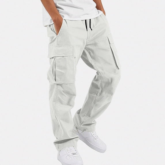 SGFCWSX Boys Cargo Joggers, Relaxed Fit Straight Leg Cotton Pants with Pockets for Outdoor Casual Wear White Size 5T