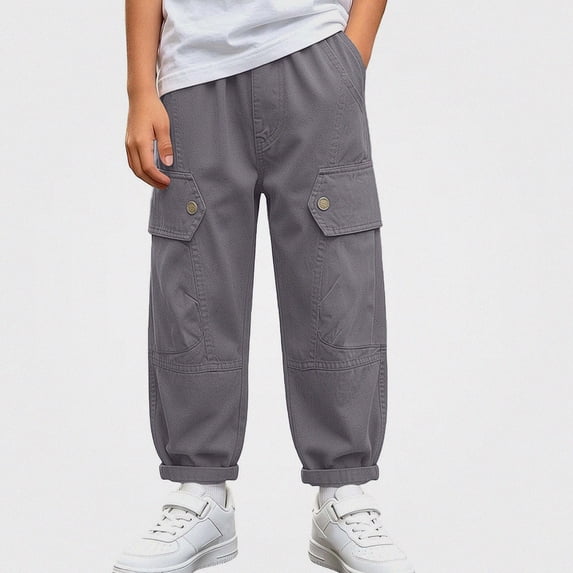 SGFCWSX Boys Cargo Pants Flap Pockets Loose Fit Outdoor School Casual Trousers Gray Size 3T
