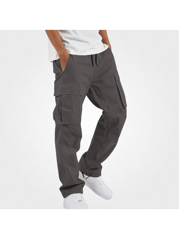 Boys Cargo Pants, Loose Fit Drawstring Waist Utility Trousers with Multi Pockets for Outdoor Everyday Wear Dark Gray Size 10