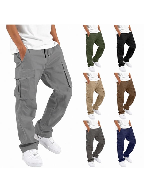 Boys Cargo Pants, Loose Fit Drawstring Waist Utility Trousers with Multi Pockets for Outdoor Everyday Wear Gray Size 10