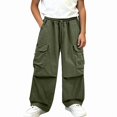thumbnail image 1 of SGFCWSX Boys Cargo Pants, Wide Leg Elastic Drawstring Waist Baggy Trousers with Multi Pockets for Outdoor Streetwear Army Green Size 5T, 1 of 8