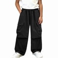 thumbnail image 1 of SGFCWSX Boys Cargo Pants, Wide Leg Elastic Drawstring Waist Baggy Trousers with Multi Pockets for Outdoor Streetwear Black Size 11, 1 of 8