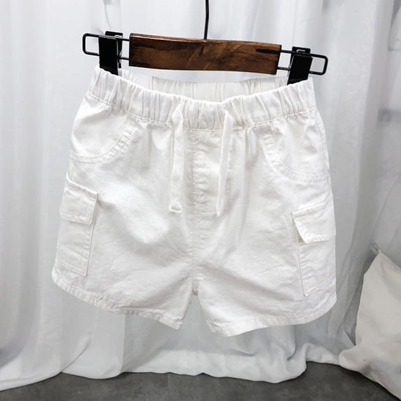 SGFCWSX Boys Cargo Shorts Cotton Elastic Waist Multi-Pocket Summer Casual Shorts White Size 3-4 Years