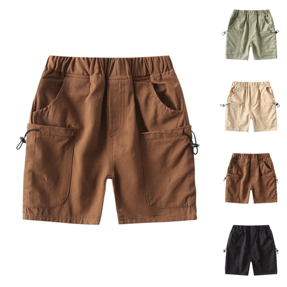 SGFCWSX Boys Cargo Shorts Elastic Waist Cotton with Pockets Summer Casual Shorts for Kids Coffee Size 2-3 Years
