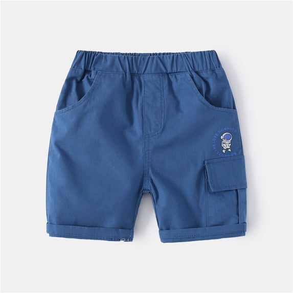 SGFCWSX Boys Cargo Shorts Rolled Cuff Cotton Elastic Waist Print Summer Casual Shorts for Kids Blue Size 5-6 Years