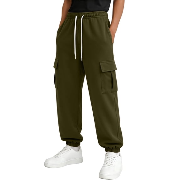 SGFCWSX Boys Cargo Sweatpants Drawstring Waist Cuffed Ankle Multi Pockets Sporty Casual Streetwear Activewear Joggers Army Green Size 12