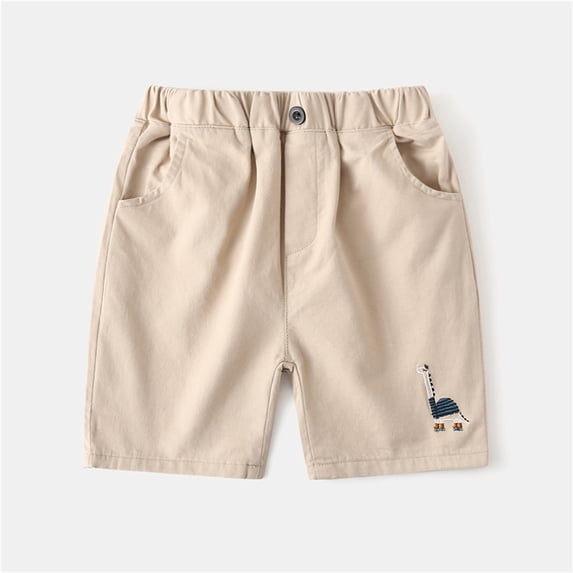 SGFCWSX Boys Casual Shorts Elastic Waist Graphic Summer Cotton Shorts for Kids Beige Size 6-7 Years