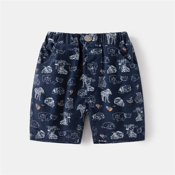 SGFCWSX Boys Casual Shorts Elastic Waist Graphic Summer Shorts for Kids Navy Size 5-6 Years
