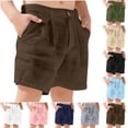thumbnail image 1 of SGFCWSX Boys Casual Shorts with Pockets Linen Blend Solid Color Elastic Waist Summer Everyday Shorts for Teens Brown Size 12-13 Years, 1 of 8