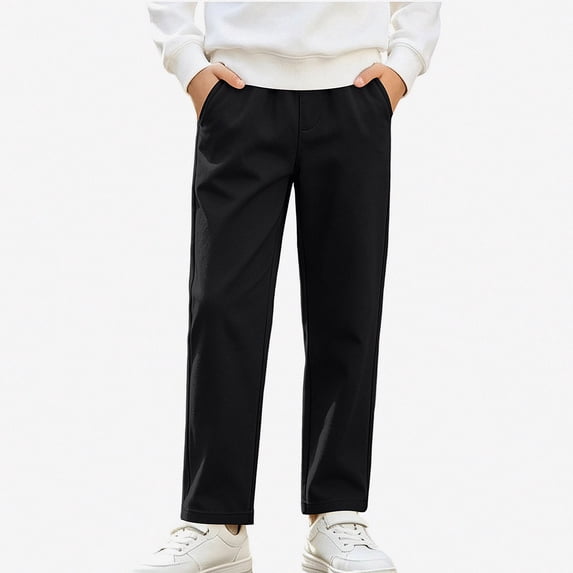 SGFCWSX Boys Chino Pants, Straight Leg Fleece Lined Elastic Waist Warm Relaxed Fit Trousers with Pockets for Cold Weather Black Size 3T