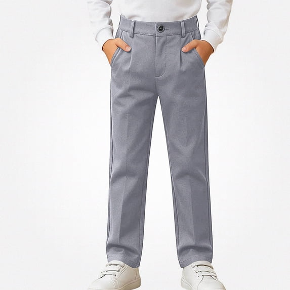 SGFCWSX Boys Chino Pants, Straight Leg Pleated Button Zipper Relaxed Fit Trousers with Pockets for School Uniform Gray Size 5T