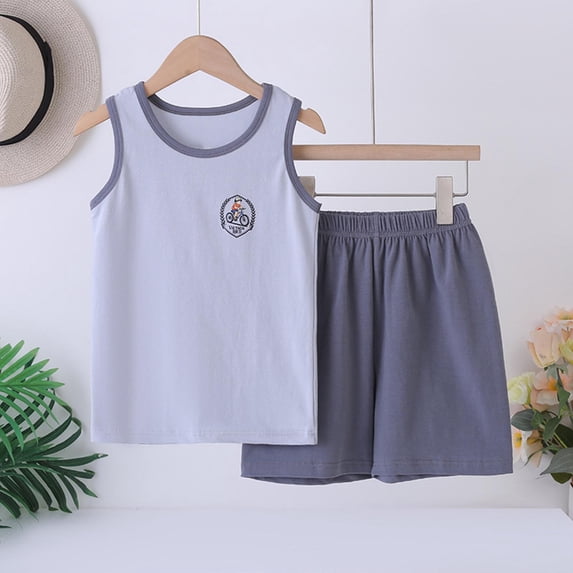 SGFCWSX Boys Clothing Sets Graphic Print Sleeveless Tank Top Shorts 2 Piece Casual Summer Outfit for Teens Gray Size 14-16 Years