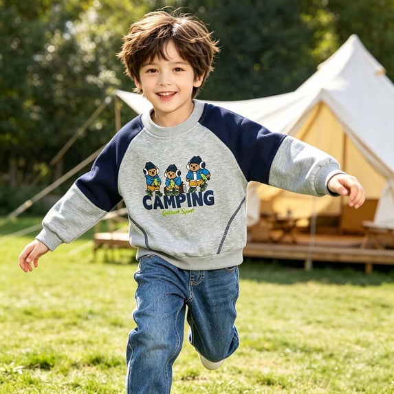 SGFCWSX Boys Crewneck Sweatshirt Fleece Pullover Raglan Long Sleeve Graphic Print Relaxed Fit Casual Outdoor School Wear Gray Size 3T