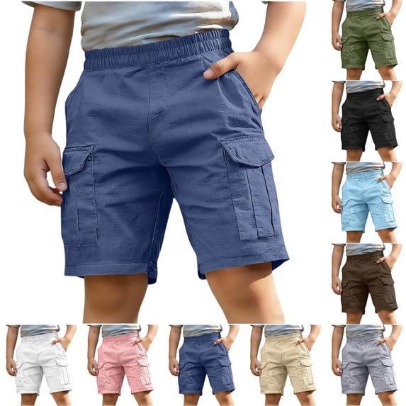SGFCWSX Boys Elastic Waist Cargo Shorts with Multi Pockets, Cotton Blend Lightweight Casual Shorts for Kids Summer Everyday Wear Navy Size 4-5 Years