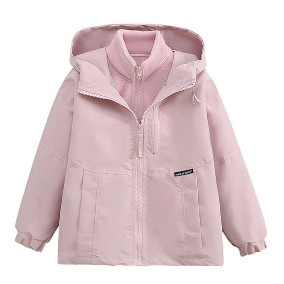 SGFCWSX Boys Girls 3 in 1 Jacket Kids Hooded Waterproof Windproof Fleece Lined Raincoat Winter Fall Outerwear Coat Pink Size 7-8 Years