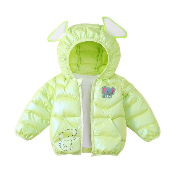 SGFCWSX Boys Girls Cute Ears Puffer Jacket Kids Warm Shiny Winter Coat with Cute Print Green Size 5 Years