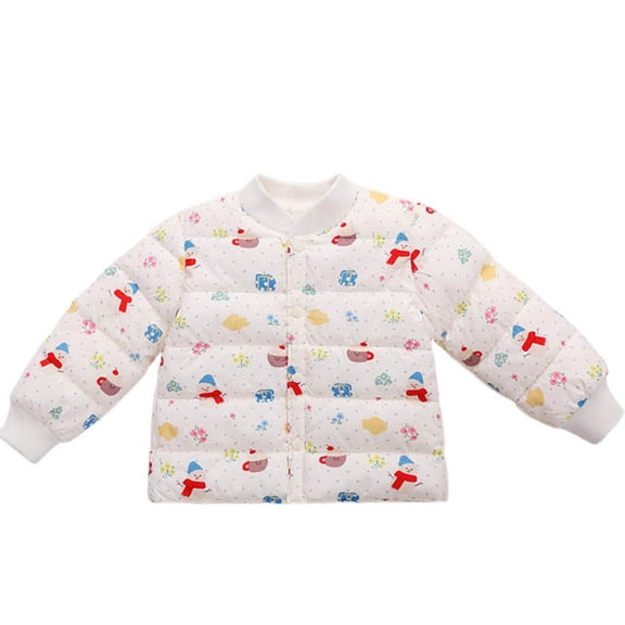 SGFCWSX Boys Girls Cute Print Puffer Jacket Kids Warm Short Winter Coat with Button Closure Beige Size 2-3Years