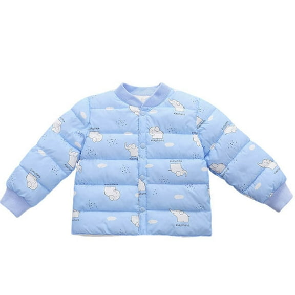 SGFCWSX Boys Girls Cute Print Puffer Jacket Kids Winter Short Warm Coat with Button Closure Blue Size 3-4Years