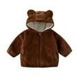 thumbnail image 1 of SGFCWSX Boys Girls Fleece Lined Jacket Kids Bear Ear Hooded Zip Up Warm Winter Coat with Pockets Fuzzy Soft Outerwear Brown Size 6-7 Years, 1 of 4