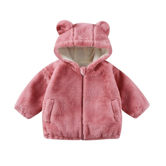 SGFCWSX Boys Girls Fleece Lined Jacket Kids Bear Ear Hooded Zip Up Warm Winter Coat with Pockets Soft Fuzzy Outerwear Watermelon Red Size 6-7 Years