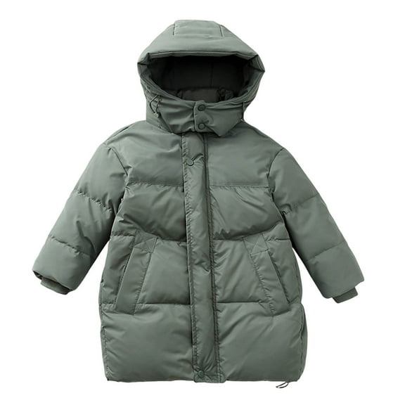 SGFCWSX Boys Girls Hooded Puffer Coat Kids Mid-Length Warm Winter Down Jacket Green Size 4-5Years