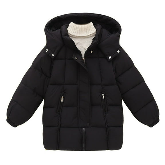 SGFCWSX Boys Girls Hooded Puffer Jacket Kids Mid-Length Warm Winter Coat Black Size 11-12Years