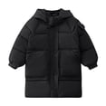 thumbnail image 1 of SGFCWSX Boys Girls Mid-Length Puffer Jacket Kids Hooded Winter Warm Coat with Big Pockets Black Size 2 Years, 1 of 6