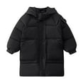 thumbnail image 1 of SGFCWSX Boys Girls Mid-Length Puffer Jacket Kids Warm Hooded Winter Coat with Big Pockets Black Size 7 Years, 1 of 6