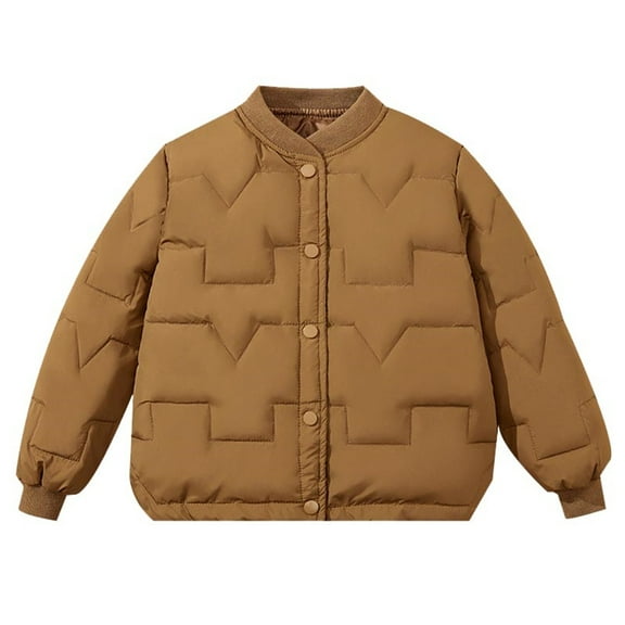 SGFCWSX Boys Girls Quilted Puffer Jacket Kids Baseball Collar Warm Winter Coat Brown Size 12 Years