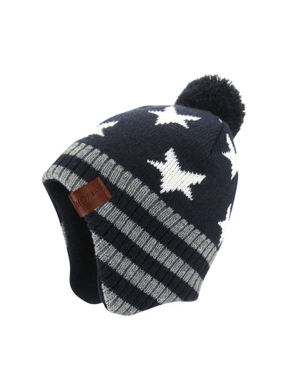 Boys Girls Winter Beanie Knit Hat with Earflap Kids Soft Windproof Warm Fleece Lined Cap Navy Size 1-4 Years