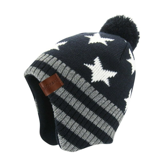 SGFCWSX Boys Girls Winter Beanie Knit Hat with Earflap Kids Windproof Soft Warm Fleece Lined Cap Navy Size 4-8 Years