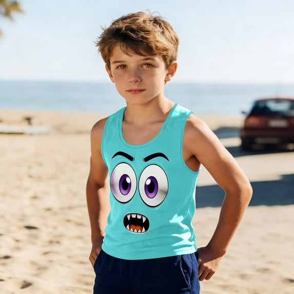 SGFCWSX Boys Graphic Tank Tops Print Casual Crew Neck Sleeveless Relaxed Fit Outdoor Daily Wear Tops for Kids Green Size 8 Years