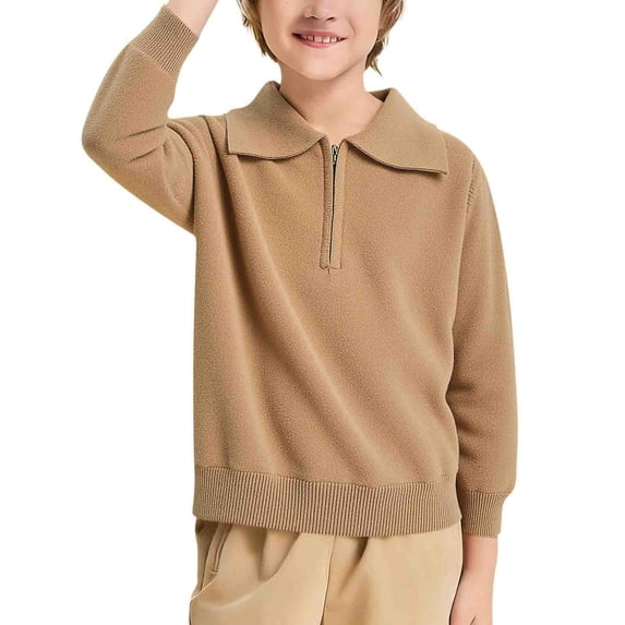 SGFCWSX Boys Half Zip Sweater Polo Collar Pullover Casual Knit Soft Warm Long Sleeve School Top Khaki Size 7