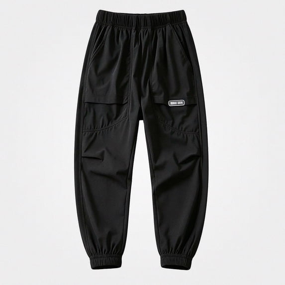 SGFCWSX Boys Jogger Cargo Pants, Elastic Waist Lightweight Trousers with Multi Pockets for Outdoor Playwear Outfits Black Size 12