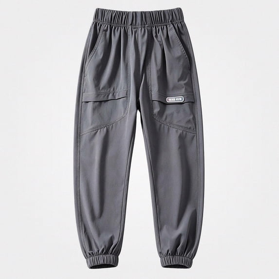 SGFCWSX Boys Jogger Cargo Pants, Elastic Waist Lightweight Trousers with Multi Pockets for Outdoor Playwear Outfits Dark Gray Size 14