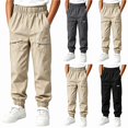 thumbnail image 1 of SGFCWSX Boys Jogger Cargo Pants, Elastic Waist Lightweight Trousers with Multi Pockets for Outdoor Playwear Outfits Khaki Size 10, 1 of 9