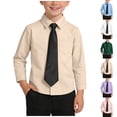 thumbnail image 1 of SGFCWSX Boys Long Sleeve Dress Shirt with Matching Tie, Kids Button-Down Shirt with Chest Pocket, Formal Casual School Outfit Tops Beige Size 9-12 Months, 1 of 10