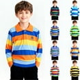 thumbnail image 1 of SGFCWSX Boys Long Sleeve Polo Shirt, Kids Collared Top Striped Casual School Daily Tees Orange Size 3-4Years, 1 of 7