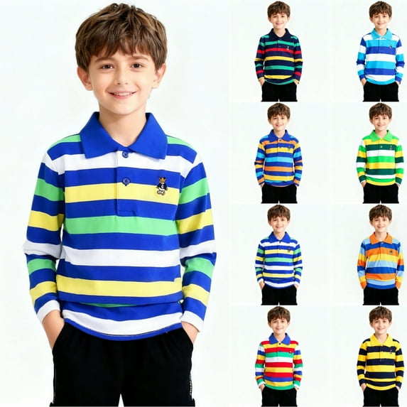 SGFCWSX Boys Long Sleeve Polo Shirt, Kids Top Collared Striped Casual School Daily Tees Navy Size 7-8Years