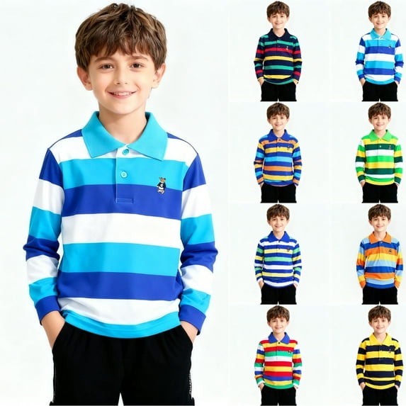 SGFCWSX Boys Long Sleeve Polo Shirt, Kids Top Striped Collared Casual School Daily Tees Blue Size 4-5Years