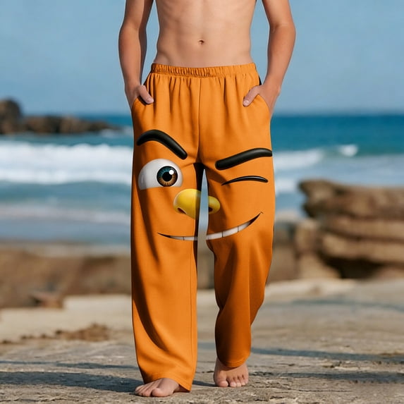 SGFCWSX Boys Pants Elastic Waist Loose Fit Soft Graphic Lounge Pants for Kids Orange Size 8 Years
